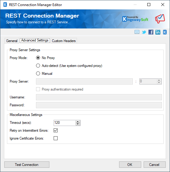 SSIS Zoho Campaigns Connection Manager - Advanced settings